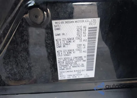 2017 Nissan Rogue Sl z USA, uszkodzony, nr VIN 5N1AT2MV9HC840197